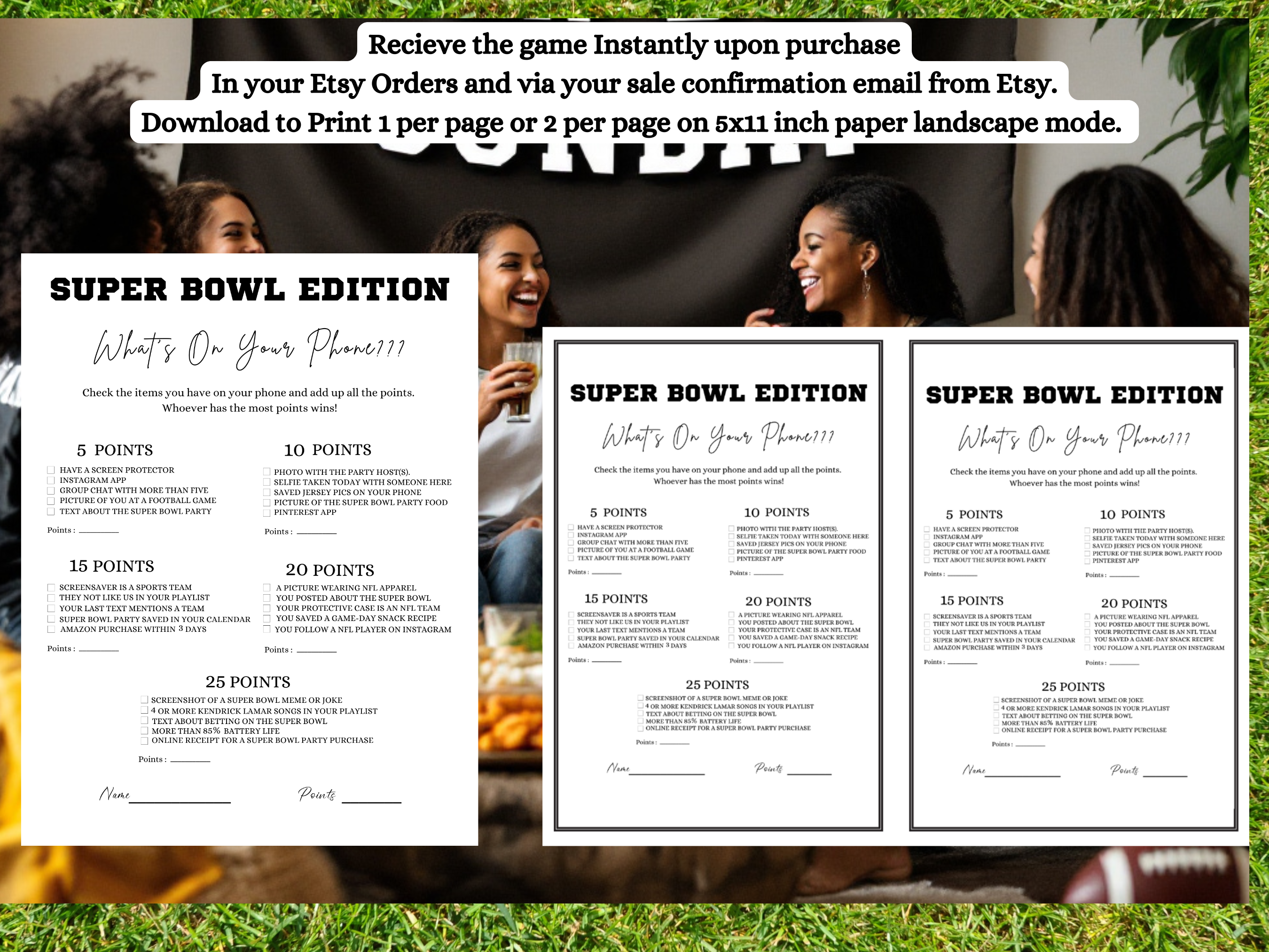 Super Bowl Whats On Your Phone Minimalist Instant Download